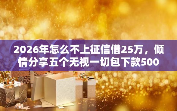 2026年怎么不上征信借25万，倾情分享五个无视一切包下款5000秒下款的口子