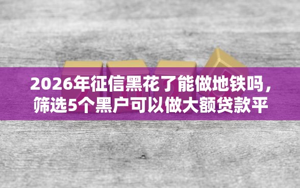 2026年征信黑花了能做地铁吗，筛选5个黑户可以做大额贷款平台