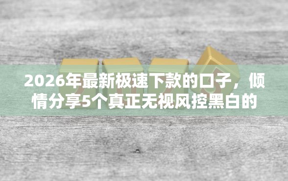 2026年最新极速下款的口子，倾情分享5个真正无视风控黑白的网贷