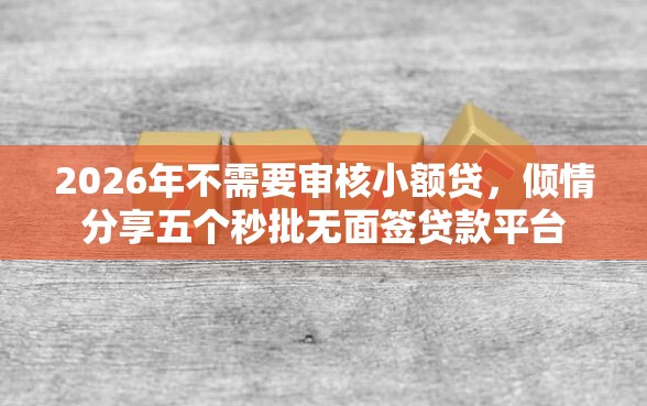 2026年不需要审核小额贷，倾情分享五个秒批无面签贷款平台