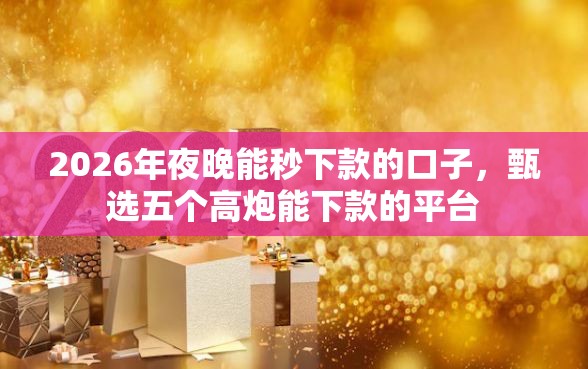 2026年夜晚能秒下款的口子，甄选五个高炮能下款的平台