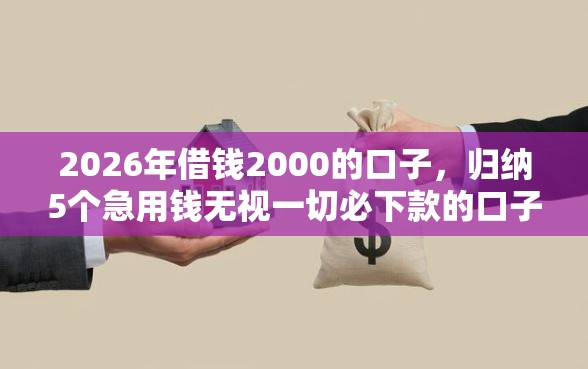 2026年借钱2000的口子，归纳5个急用钱无视一切必下款的口子