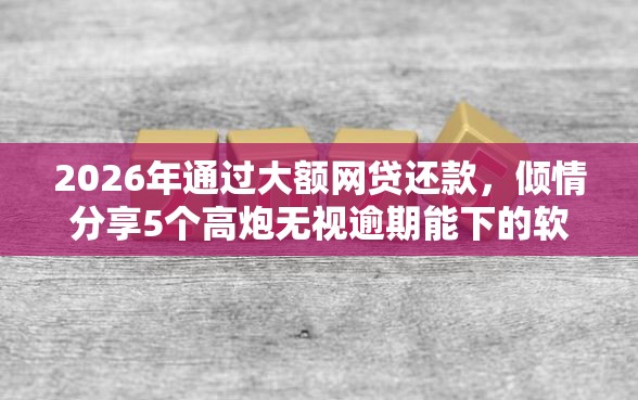 2026年通过大额网贷还款，倾情分享5个高炮无视逾期能下的软件