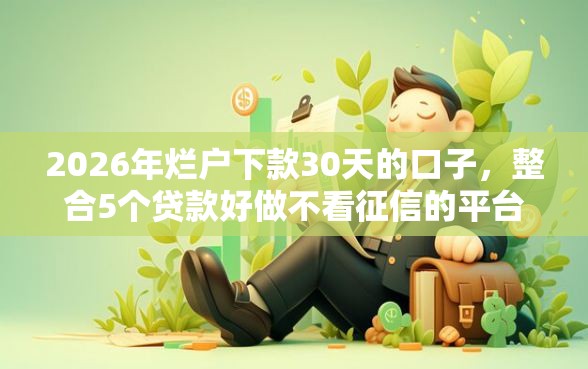 2026年烂户下款30天的口子，整合5个贷款好做不看征信的平台